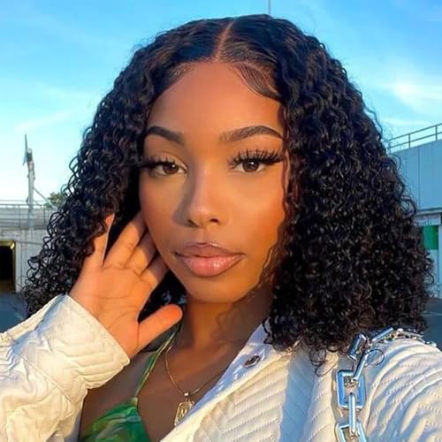 Bob Perruque Bouclée Femme 4x4 Lace Cheveux Humain Sans Colle