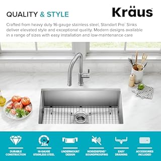 KRAUS Standart Pro 30 -inch Undermount Single Bowl 16 Gauge Stainless Steel Kitchen Sink, KHU100-30