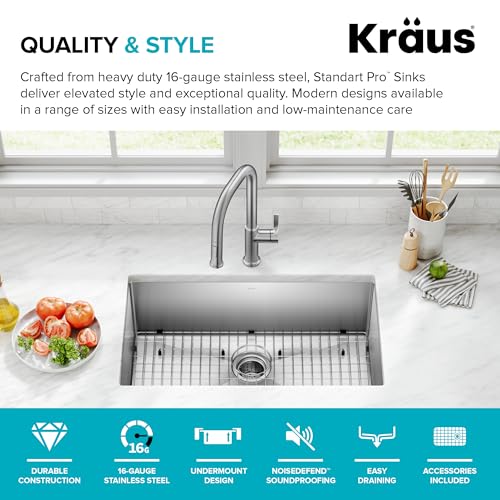 KRAUS Standart Pro 30 -inch Undermount Single Bowl 16 Gauge Stainless Steel Kitchen Sink, KHU100-30 by Kraus - Image 4