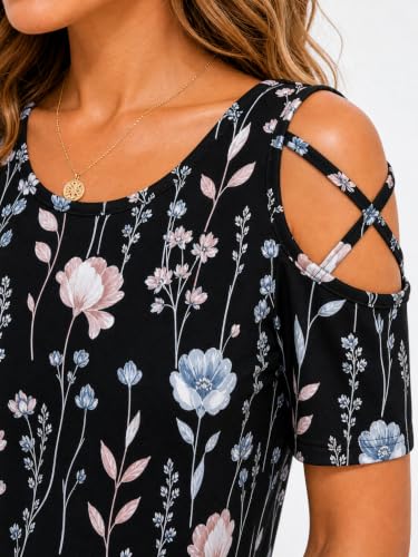 Image of Jar of Love Women's Summer Tops Short Sleeve Cold Shoulder Tops T-Shirts for Women Spring Summer Tops Loose Fit Tunic 2026
