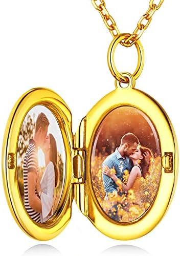 Custom4U Personalised Gifts for Women Christmas Sterling Silver Oval Locket Necklace That Holds Pictures,Personalised Fine Jewellery Photo Pendant with 16/18/22 inch Chain,Stylish Birthday/Valentines Day/Xmas Women Gift