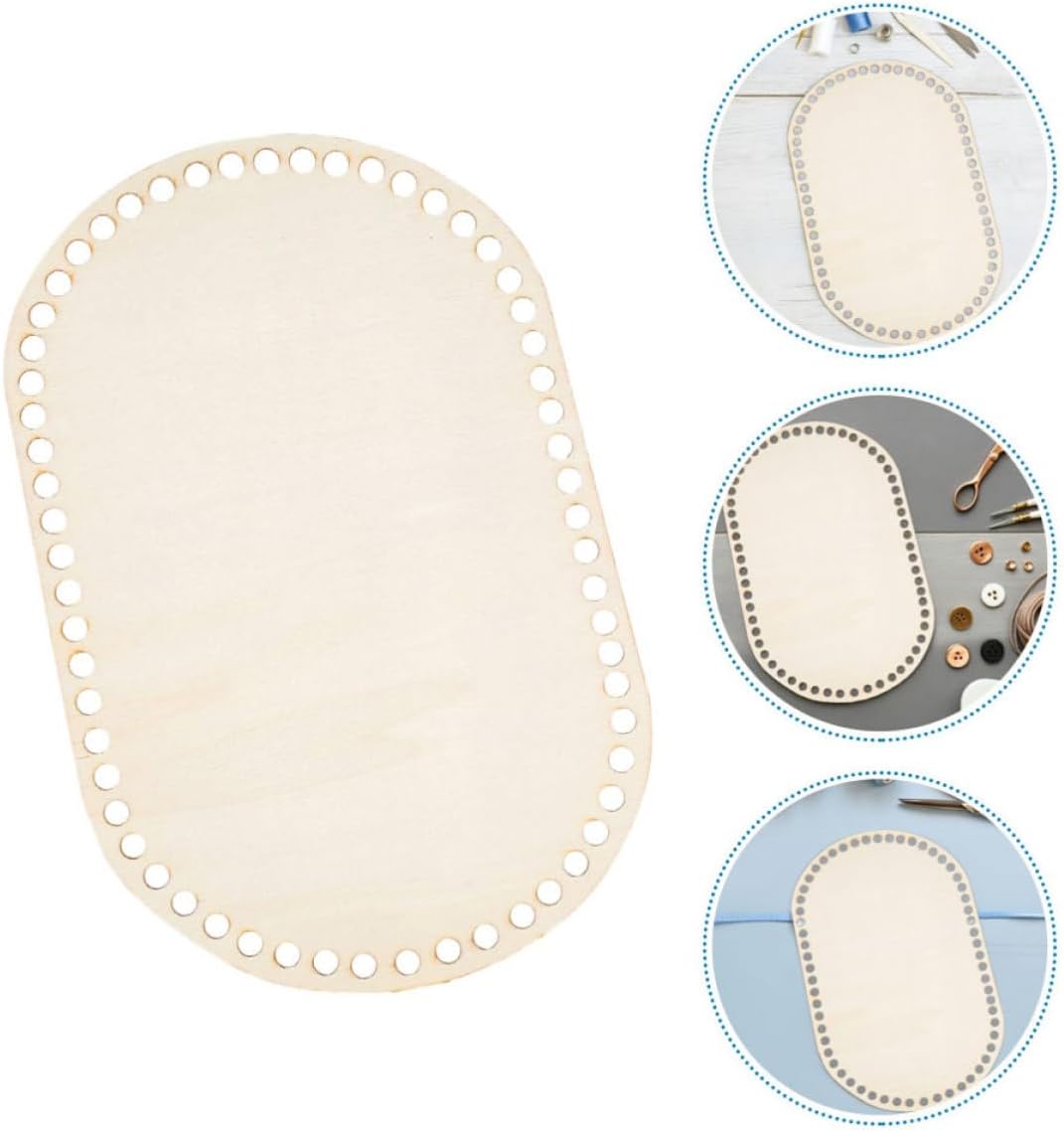 Wooden Crochet Basket Base Beige Oval for 4pcs, DIY Knitting Crafts