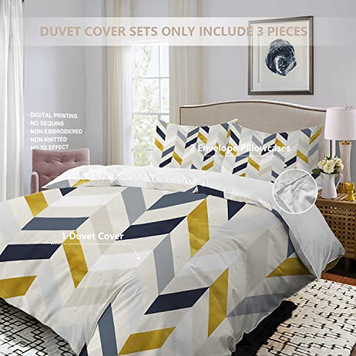 Baonews Geometric Gold Blue Navy Duvet Cover Set Full Size,3 Pieces Navy Blue Geometric Herringbone Bedding Set Hotel Quality Comforter Cover Set With 2 Pillowcases(No Filler) #TOP1