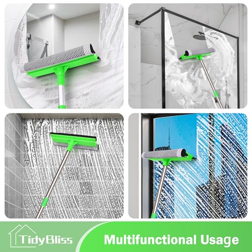 TidyBliss Window Cleaning Tools with Extension Pole 56”, Professional Car Windshield Washing Squeegee Kit, Household Glass Cleaner Sponge Scrubber for Mirror Home Outdoor (Green) by TidyBliss - Image 6