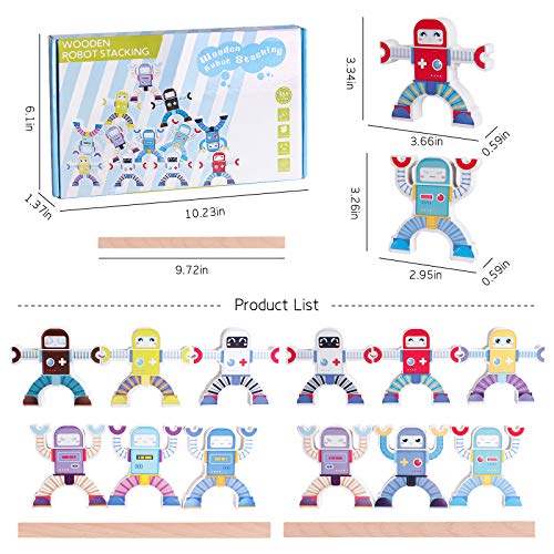 Chiyr Wooden Robots Stacking Balancing Block Puzzle Game Building Toy Educational Stem Montessori For Preschool Kids Toddlers Sorting Skill Developing Intelligence Play Kits #TOP6