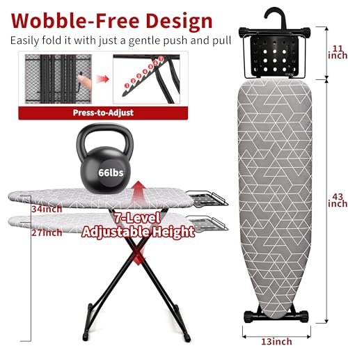 Ironing Board, 43"×13" with Iron Rest, 4 Layer & 7 Adjustable Height Sturdy by DIAMONDFORGE - Image 3