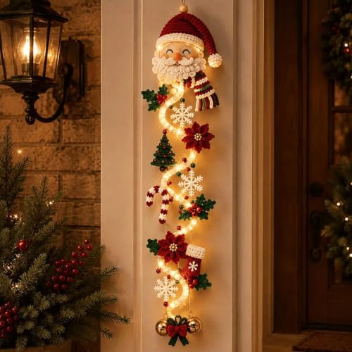 Azruma Décoration Noël Lumineuse à Suspendre 7 Ornements de Porte Père Noël Bonhomme de Neige Sapin Renne Guirlande Lumineuse pour Fenêtre Mur Cheminée Décorations Festives Cadeau Noël