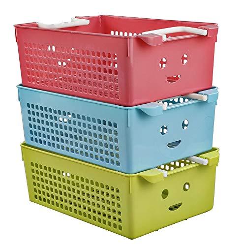 Ordate Paniers Plastique pour Le Rangement avec Poignée, Bleu, Vert, Rose, Lot de 6 Cover