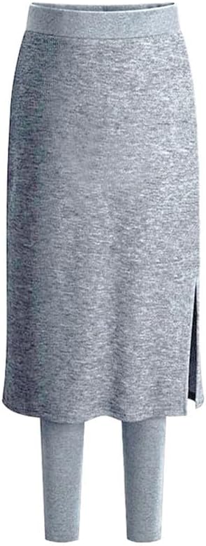 Womens Cotton Blend Skort with Built-in Leggings, Side Slit Pull-On Midi Skirted Leggings, for Casual Work Travel