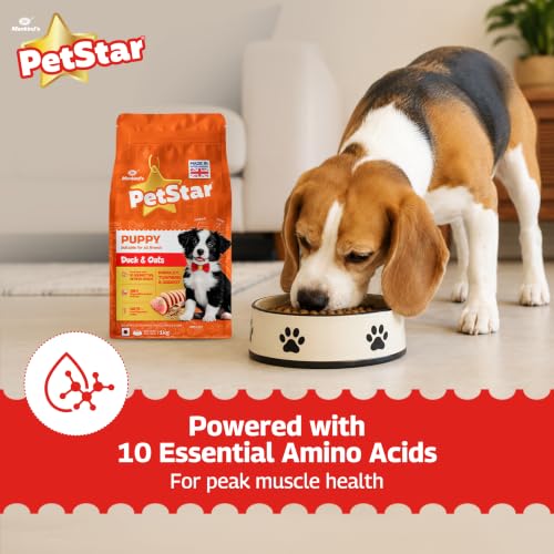 Image of Petstar Puppy Dry Dog Food 1 kg, Duck & Oats Formula, High Protein, Gentle Digestion, Healthy Growth, No Artificial Flavours or Added Sugar