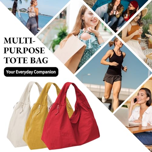 Image of Slouchy Tote Bag for Women Large Nylon Shoulder Bag with Multiple Pockets Crescent Bag Underarm Hobo Bag for Travel Gym