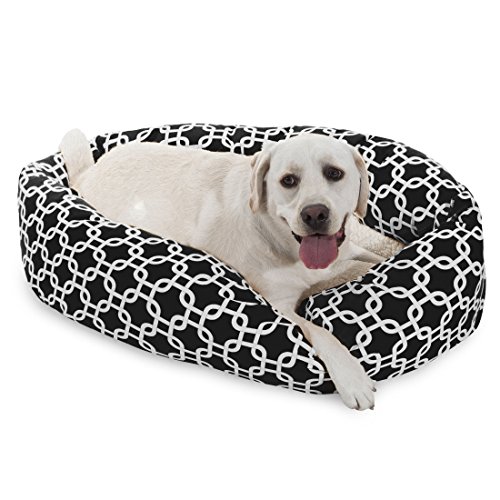 Image of Majestic Pet 40 Inch Links Sherpa Calming Dog Bed Washable - Cozy Soft Round Dog Bed with Spine for Head Support - Fluffy Donut Dog Bed 40x29x9 (inch) - Round Pet Bed Large - BLACK