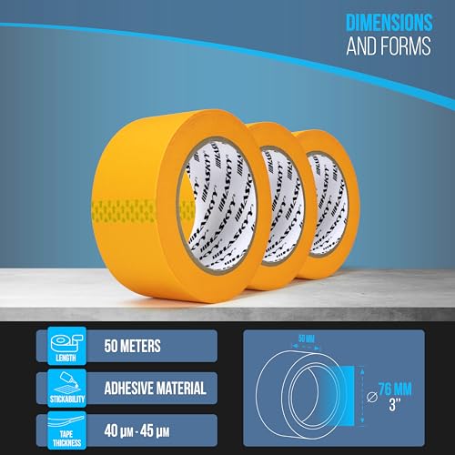 HASKYY Goldband Malerkrepp Kreppband 3x Malerband 50mm x 50m Profi Abdeckband Malertape Klebeband Washi Tape Gold Papiertape Selbstklebend