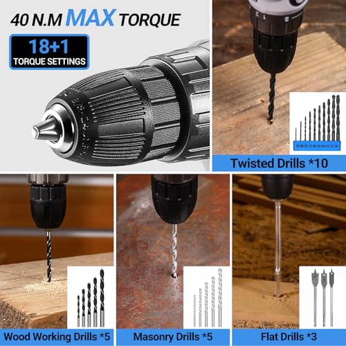 Blue Drill Tool Kit Set: 20V Cordless Power Drill Tool Box with Battery Electric Drill Driver for Men Home Hand Repair Basic Toolbox Tools Sets Drills Case