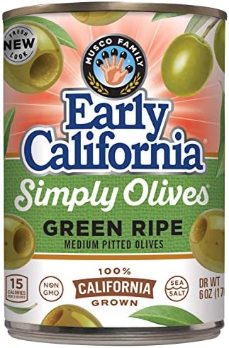 Early California Simply Olives Green Ripe Pitted Olives, Pack of 12, 6 oz Cans