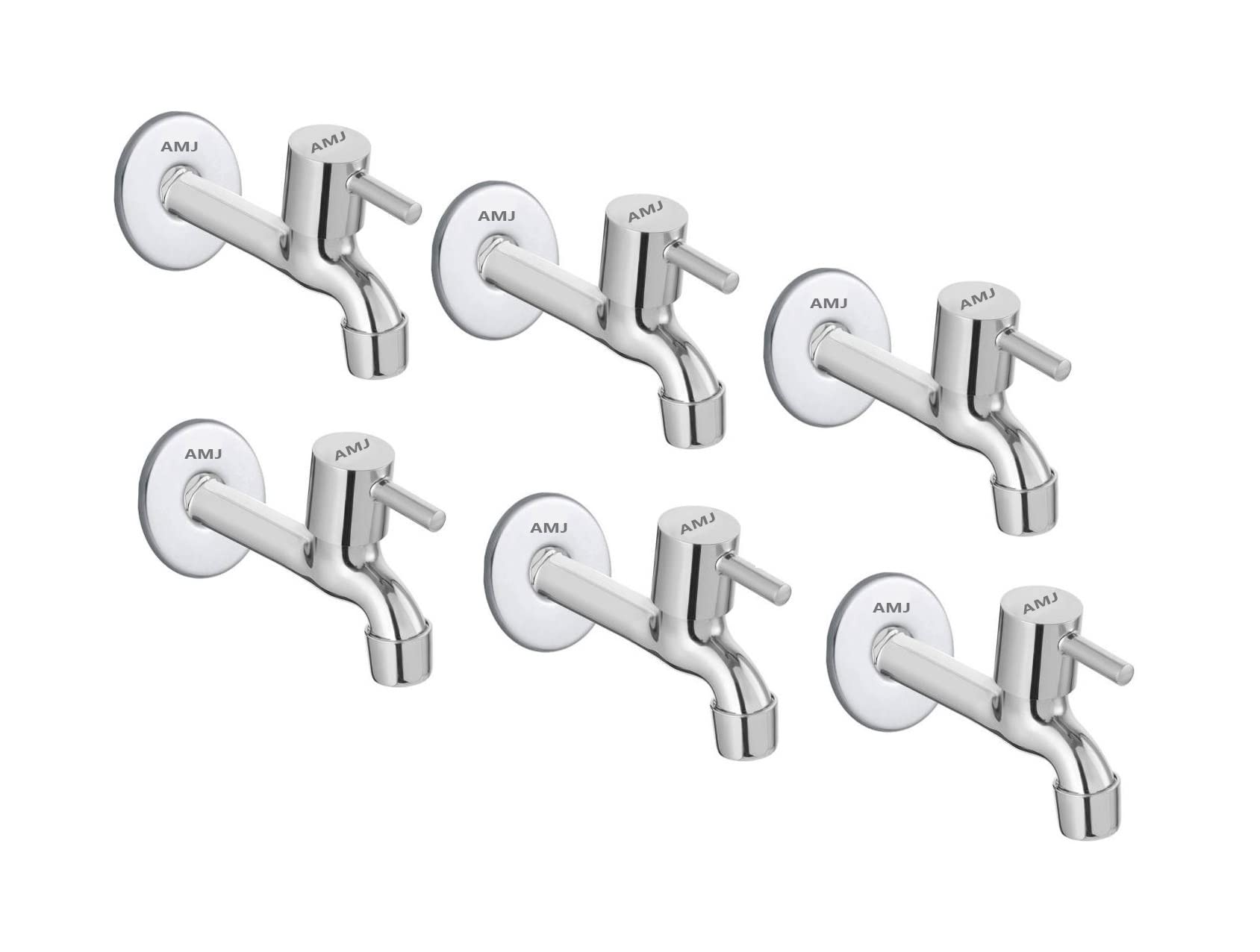 AMJ® SS Turbo Long Body Tap for Kitchen and Bathroom SS Chrome Finish with Wall Flange - Set of 6-image-33