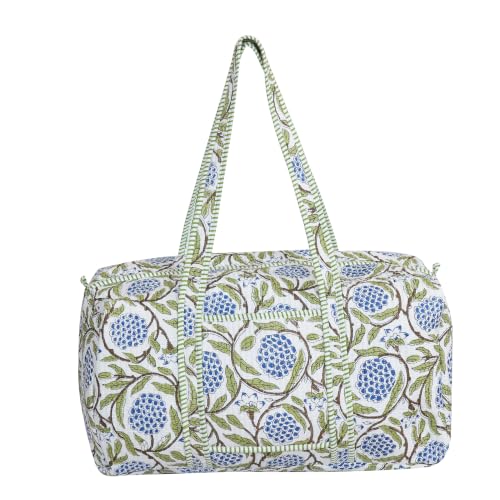 LKGSM Handmade Cotton Quilted Weekender Bag, Floral Indian Print Duffle, Bohemian Overnight Travel Tote for Women, Large Carry-on Luggage, Floral Gym Bag (J)