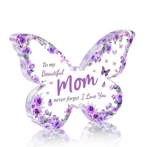 Mothers Day Gifts for Mom from Daughter Son Purple Butterfly-Shaped Acrylic Keepsake Decorations Christmas Birthday Gifts Ideas for Mom