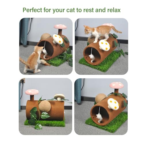 Conjunto de túnel e arranhador para gatos – Moldura de escalada interativa com cama de dormir e bola