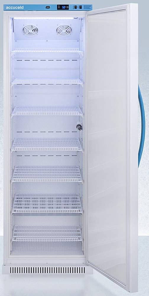 AccuCold ARS15PVDL2B 24 Upright Vaccine Refrigerator with 15 cu. ft. Capacity Plastic-Coated Wire Shelves Temperature Alarm and Factory-Installed Lock in White