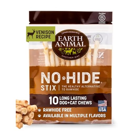 Earth Animal No Hide Stix - Long Lasting Rawhide Free Small Dog Chews Sticks, Venison - 10 Count