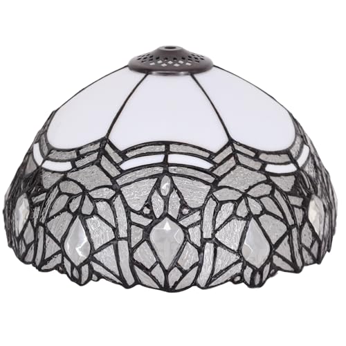 Image of 12 Inch Tiffany Stained Glass Lamp Shade Replacement Only (White) | Stained Glass Style Lampshade with Cap fit for Table lamp Pendant Light Ceiling Fixture