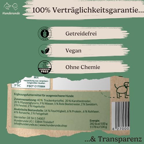 Hunderunde – Hundehappen Sportskanone 3×125 g – vegane Hundeleckerli für Training & Spaziergang – fettarm & proteinarm – mit Rote Beete & Fenchel – getreidefrei – ideal bei Sensitivität – Hundesnack