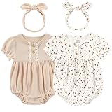 Ruliby Baby Girl Bubble Romper Floral Bodysuit Pink Newborn Girl Outfits 0-3 Months