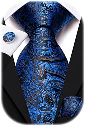 Hi-Tie Woven Silk Solid Tie Handkerchief Cufflinks Set for Men