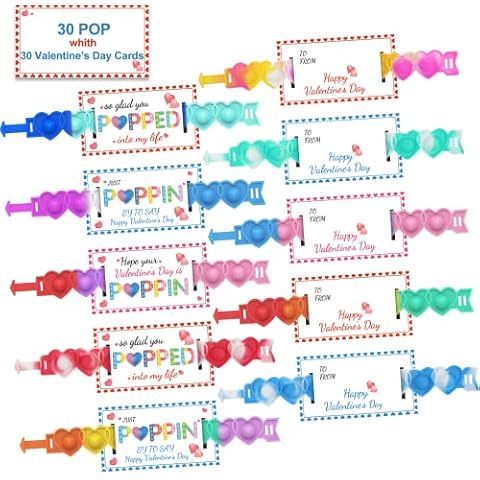 AYGXU 30pcs Valentines Day Gifts for Kids .Valentines Day Cards for Kids classroom School .Heart POP Bracelets.Valentine's Classroom Exchange Cards and Kids Party Favors.Valentines goody bag filler. Cover