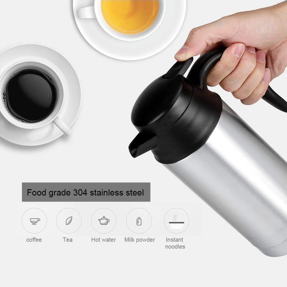 Car Electric Kettle, 750ml Stainless Steel Cigarette Lighter Heating Kettle, Auto Shut off Car Heating Travel Mug with Temperature Control, Indicator Function for Boiling, Coffee/Tea Heat Preservation