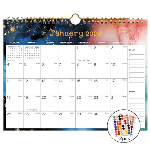 2026-2027 Wall Calendar - Includes January 2026 to June 2027, 18-Month Paper Wall Calendar 11 x 8.5 Inches.Thick Paper with Julian Dates and Block for New Year and Christmas Holidays To-dos ＆ Notes (I)