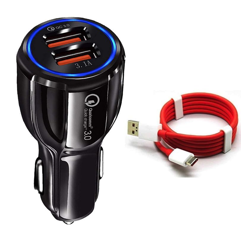 30W Car Charger for Land Rover New Defender Original QC Adapter Type C 3.0A High Speed Fast Turbo Charge QC 3.0 Smart DualPort with 1m Type-C Red Charging & Sync Cable (Black, SZ.M3)