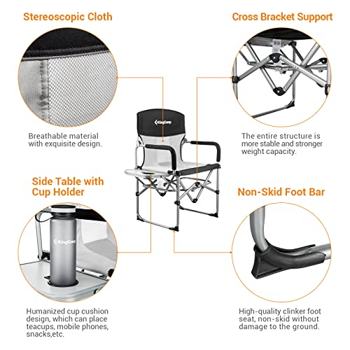 Kingcamp Camping Chairs, Directors Chairs Foldable With Side Table, Heavy Duty Patio Chairs For Outside With Small Folding Size For Camp, Patio, Lawn, Garden, Beach, Trip, Easy Carry, Supports 300 Lbs #TOP3