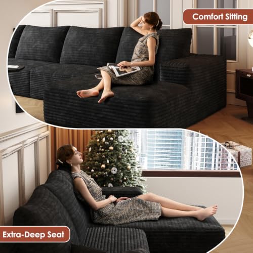 Image of Boneless Couch, Modular Sectional Couches for Living Room, U-Shaped Cloud Couch Sofa with Deep Seat, Fluffy Corduroy Upholstered Corner Sofa