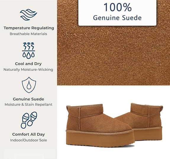 AoSiFu Platform Mini Boots for Women Genuine Suede Leather, Classic Winter Ankle Snow Boots with Comfortable Memory Foam Insole Water Resistant Lightweight Anti-Slip Outsole for Outdoor Indoor3