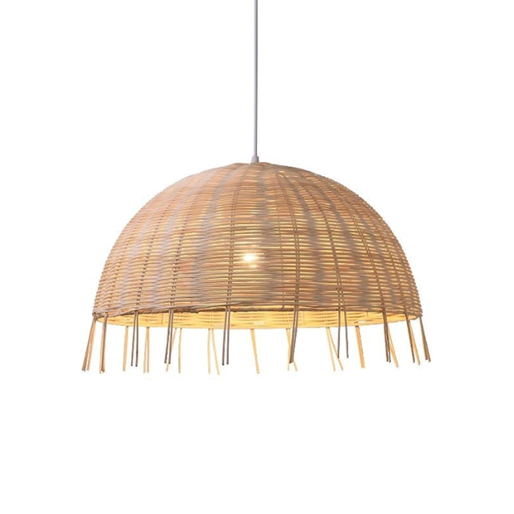 YNAHZAOK Rattan Weaving Hanging Light for Restaurant Pastoral Style Tea Room Lighting Fixture Vintage Chinese Style Kitchen Island Pendant Lamp with Adjustable Suspension Line Hand-Woven Lampshade