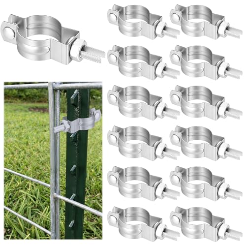 MorningRo 12 Pack Livestock Panel T-Post Connector T-Post Adapter Reusable Zinc-Plated Steel for Farm Trellis Building Fits Standard Wire Panels Holds for Farm Fence Repairs Expansions