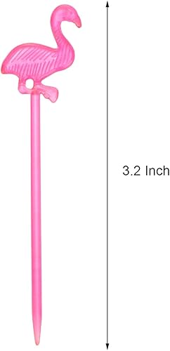 Miniatura 3 de Boao 300 palillos de flamenco de 3.2 pulgadas, palillos de plástico rosa para aperitivos, bebidas, pasteles, postres, alimentos, frutas para verano,