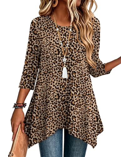 Image of Zeagoo Womens Tops 3 /4 Sleeve Loose Fit Dressy Tunics Plus Size Boho Shirts