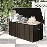 SHPAI Metal Deck Box, 200 Gallon Outdoor Storage Box Waterproof, Large Patio Furniture Storage Cabinet, Lockable Storage Chest for Porch, Pillows, Cushions, Pool, Tools, Backyard -Brown