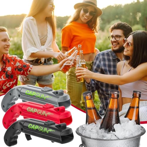 3 Stück Cap Gun,Flaschenöffner Lustig, Kronkorken Pistole, Bierdeckelpistole, Cap Gun Flaschenöffner Pistole, Gadgets für Männer für Zuhause Bar Party Trinken und Spie