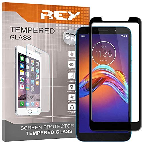 REY 2X Protector de Pantalla 3D para Motorola Moto E6 Play, Negro, Protección Completa, 3D / 4D / 5D