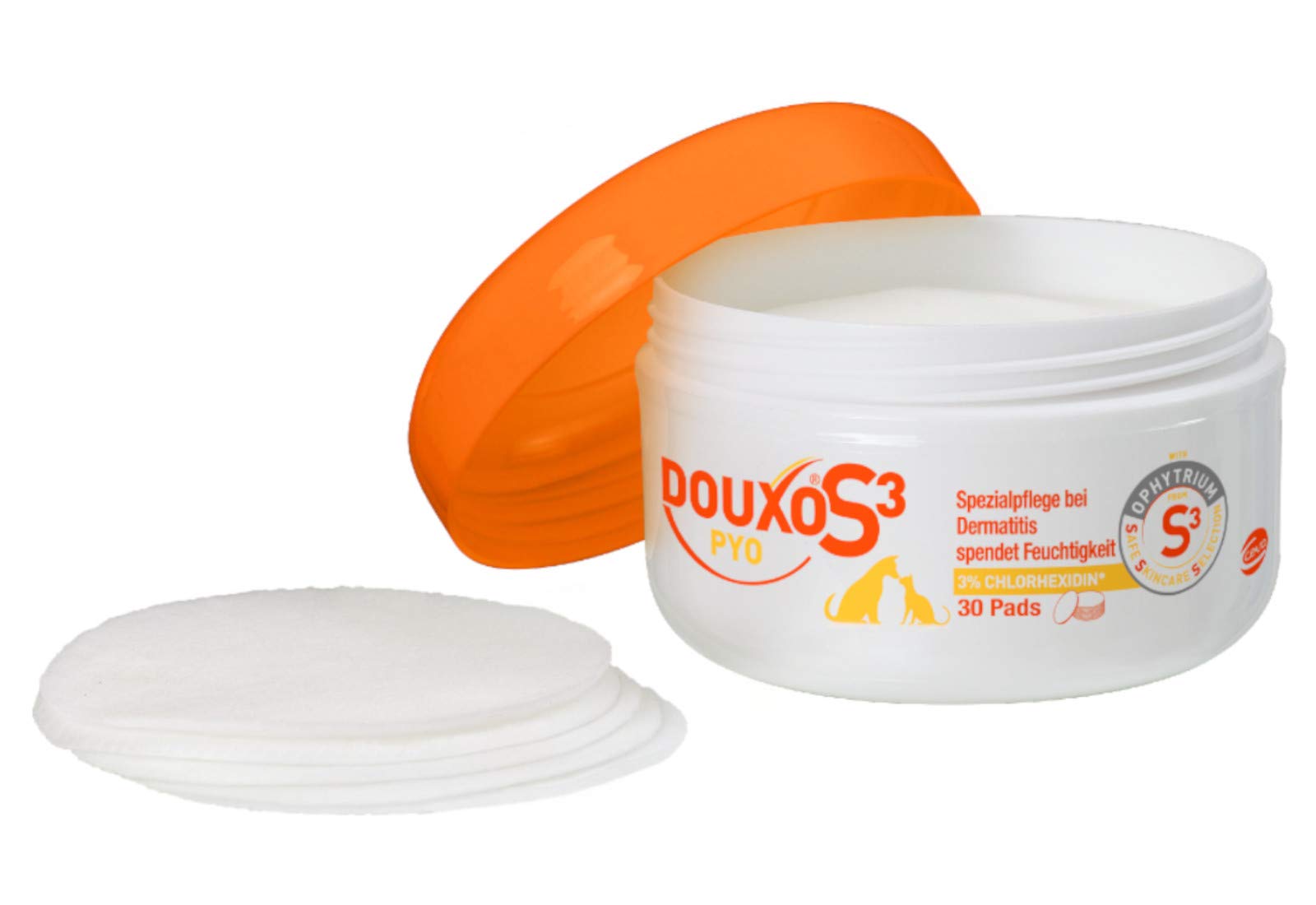 Ceva Douxo S3 Pyo Pads, Pack de 3, 3 x 30 unidades, Almohadillas de limpieza para perros y gatos, Para limpiar la piel, En caso de desequilibrio bacteriano y/o levadura