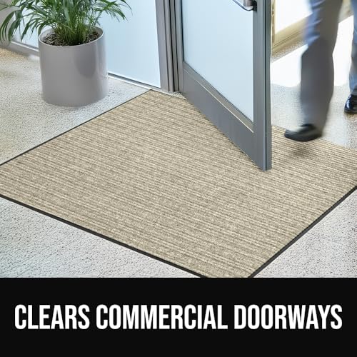 GORILLA GRIP Waterproof Traffic Guard Door Mat, 2 Pack Heavy Duty Entryway Mats, Strong Backing Commercial Utility Rugs for Office Hallway, Garage Floor and Home, Low Profile Carpet, 29x17, Beige