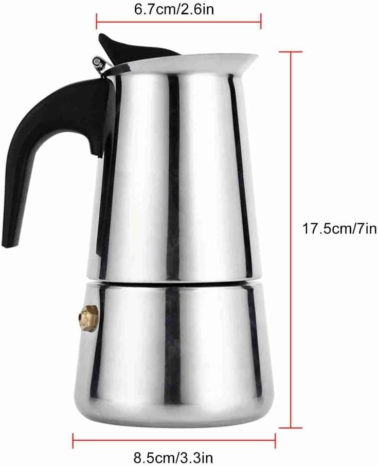 Stainless Steel Moka Pot Ergonomic Heat-Resist Handle Induction Compatible Stovetop Espresso Maker for Home & Office(200ml)