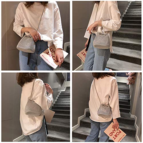 Women Rhinestones Crystal Clutch Mini Evening Bags Bucket Bag Party Prom Wedding Small Shoulder Cross-Body Purses (Silver,Mini) #TOP5