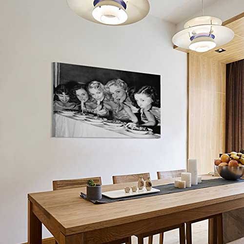 Woman Eating Spaghetti Poster Black And White Vintage Poster Pasta Print Poster Dining Room Decor Kitchen Wall Art（1） Canvas Painting Wall Art Poster For Bedroom Living Room Decor24X36Inch(60X90Cm) #TOP2