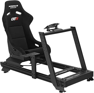 Indeca Cockpit Simracing Magnus Racer GTR avec siège | Support pour volant, pédales et levier de vitesses | Structure en aluminium et acier | Réglable et stable