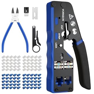 Pinza Crimpatrice RJ45 di Rete Ethernet per Cavo Rete CAT5/CAT5E/CAT6/CAT6A/CAT7, Kit Strumento Crimpatura 8P+6P con 50PCS Connettori RJ45 Cat6, 50PCS Coperture di Protettive, 1PCS Tagliacavi